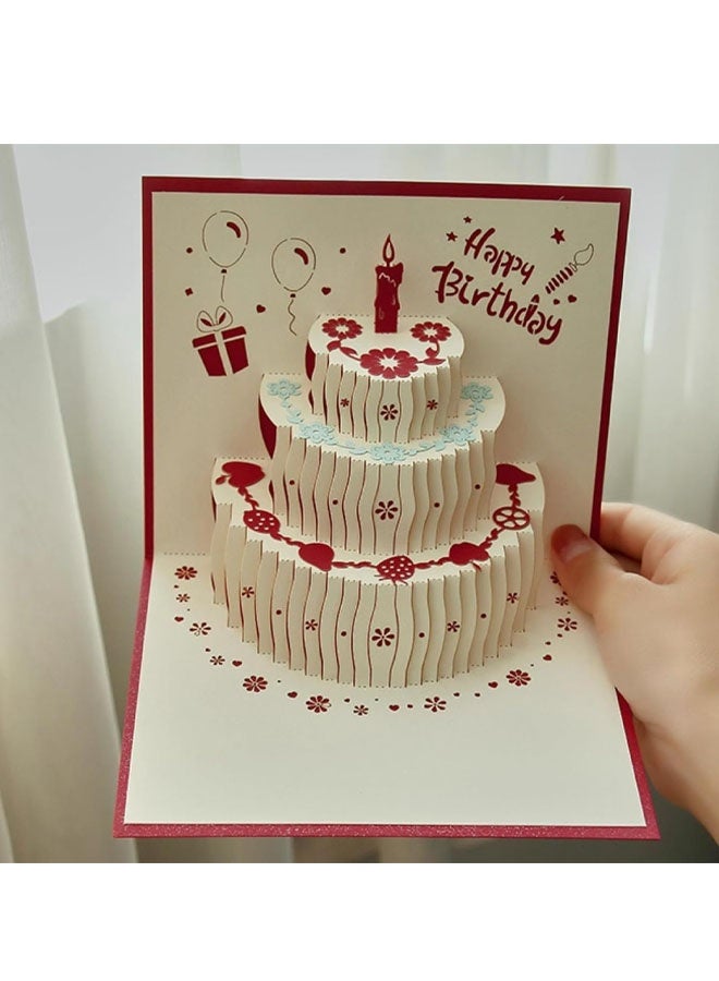 بطاقة معايدة ثلاثية الأبعاد منبثقة مع ظرف، بطاقة معايدة فاخرة قابلة للطي مصنوعة من الورق المنحوت، هدية فريدة على شكل دب كعكة له أو لها (كعكة حمراء) - Image 4